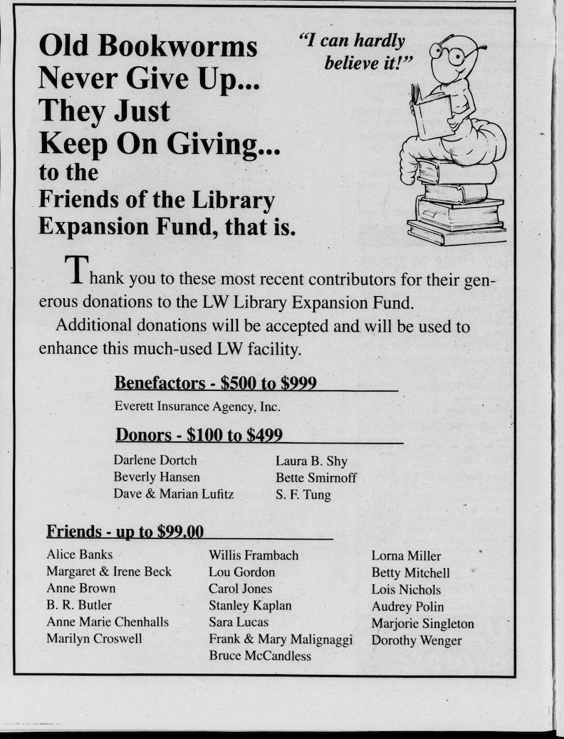 Newspaper, Library Expansion Fundraising Ad.
